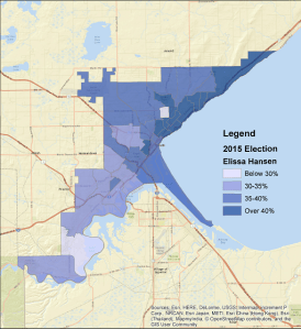 Elissa Hansen's performance, 2015 city council at-large election.