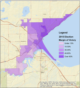2015 Duluth Mayoral Race, shown as Emily Larson's margin of victory over Chuck Horton